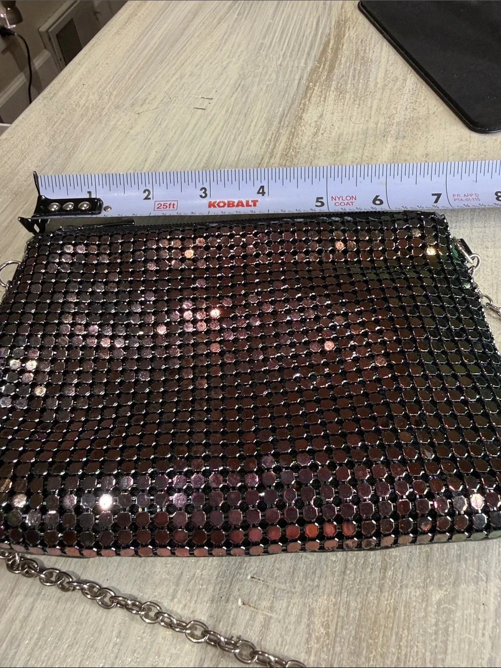 Sequin Wristlet Clutch with Silver Chain - Black & Pink